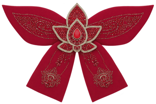 decorativo rosso tessuto ornamento Caratteristiche intricato loto design ornato con perline e strass, la creazione di elegante e festivo aspetto esteriore. simmetrico modello migliora suo visivo appello png