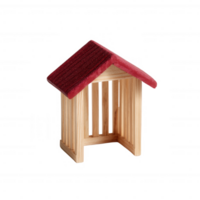 A small wooden toy house with a red roof on a white isolated background, perfect for creative play and imaginative storytelling. png