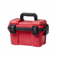 A sturdy red toolbox featuring a black handle and clasps, perfect for organizing and storing tools, isolated on a white background. png