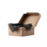 A stylish open gift box with a textured cloth insert, elegantly displayed on a white isolated background, perfect for showcasing presents or branding concepts. png