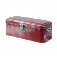 A vintage red toolbox with a metal latch, perfect for organizing tools or crafting supplies, showcasing a nostalgic design and sturdy construction against a white isolated backgrou png