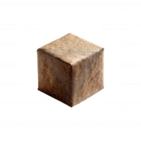 Brown textured cube with a soft appearance, placed on a white isolated background, ideal for use in various graphic design projects. png