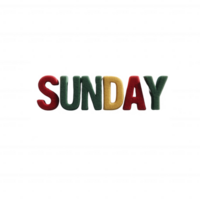 Colorful letters spelling 'SUNDAY' on a white isolated background, representing relaxation, leisure, and weekend vibes. png