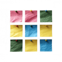Colorful sticky notes arranged in a grid on white isolate background, perfect for organization, reminders, or creative projects. png