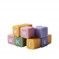 Colorful plastic building blocks displaying letters 'W', 'K', and 'I'. Playful arrangement, perfect for educational purposes, children's toys, and creative projects. png