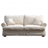 Cozy and inviting white couch with soft pillows, perfect for creating a comfortable living space. Ideal for interior design and home decor themes. png