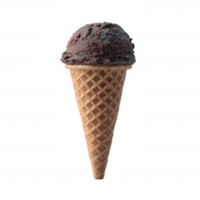 Delicious chocolate ice cream in a crunchy waffle cone, perfect for a sunny day or a sweet treat. Captured against a clean white background for a striking presentation. png