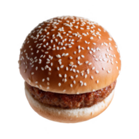 Delicious sesame seed burger bun isolated on a white background, highlighting the soft texture and golden-brown color, perfect for showcasing appetizing food. png