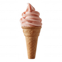 Delicious soft serve ice cream in a cone, creamy pink texture, perfect for summer treats, isolated on white background. png