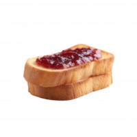Delicious slices of toasted bread topped with a generous layer of vibrant red jam, isolated on a white background, perfect for breakfast or snack imagery. png