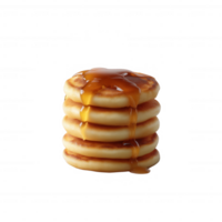 Delicious stack of fluffy pancakes topped with rich, golden syrup, perfect for breakfast or dessert. Isolated on a white background to highlight the appetizing layers. png