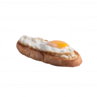 Delicious toasted bread topped with a perfectly cooked sunny-side-up egg, isolated on a white background, ideal for breakfast inspiration or culinary presentations. png