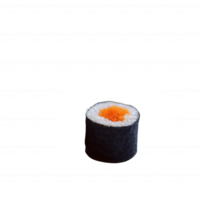Delicious sushi roll with vibrant orange roe on a white isolate background, perfect for culinary and food-related projects. png