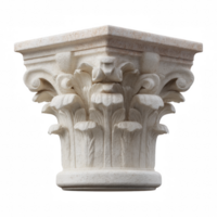 Detailed architectural column capital featuring intricate floral patterns, showcasing classic design elements and craftsmanship, isolated on a white background. png