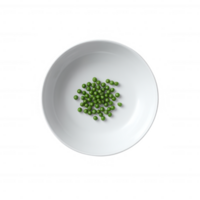 Fresh green peas arranged in a white bowl on a white background, showcasing vibrant color and texture, perfect for culinary presentations and healthy lifestyle themes. png