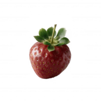 Fresh, ripe strawberry with vibrant red color and green leaves against a white isolate background png