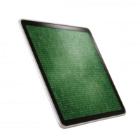 futurista tábua com uma verde binário código tela, exibindo avançado tecnologia e inovação contra uma branco isolar fundo. png