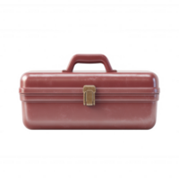 Red toolbox featuring a sturdy handle and a secure clasp, perfect for storing tools and equipment, isolated on a white background. png