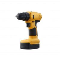 Rechargeable yellow power drill on a white isolated background, perfect for construction and DIY projects. png