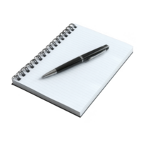 Spiral notebook with blank pages and sleek black pen, perfect for jotting down notes, ideas, or sketches. Ideal for office, school, or personal use. png