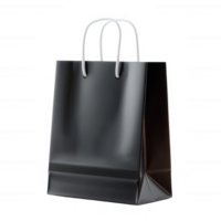Stylish black paper shopping bag with twisted handles, perfect for carrying purchases or gifts. Ideal for branding, promotions, and retail display on a clean white background. png