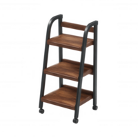 Stylish three-tiered wooden step ladder with metal frame, ideal for home decor or practical use, showcasing a blend of functionality and modern design. png
