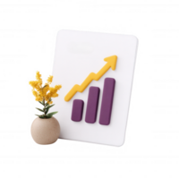 Stylized graph chart with an upward trend along with a small decorative plant in a vase. Ideal for representing growth, success, and business development. png