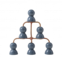 Stylized representation of a team hierarchy with blue figures connected, isolated on a white background. png