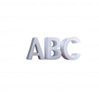 Three-dimensional letters 'A', 'B', and 'C' in white on a black background, perfect for educational or design purposes. png
