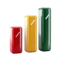 Three vibrant, colorful bar shapes in red, yellow, and green, representing different levels or values, isolated on a white background. png