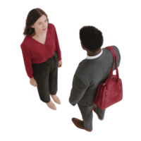 Two business professionals engaged in conversation, showcasing collaboration and teamwork in a modern office environment, isolated against a white background. png