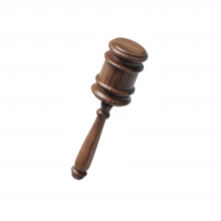 Wooden gavel with a smooth finish, symbolizing authority and justice, isolated on a white background. png