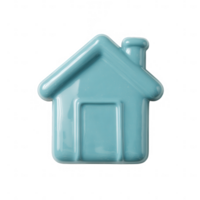 A charming, glossy blue house-shaped ceramic object, ideal for decorative use or as a symbol of home. Set against a crisp, white isolated background for a clean look. png