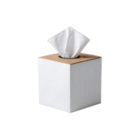 A clean, modern tissue box with a partially pulled tissue, set against a white background, ideal for home or office use. png