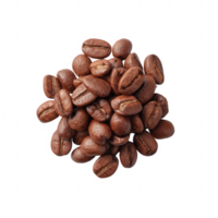 A close-up view of a pile of roasted coffee beans on a white isolated background, highlighting their rich, dark brown color and unique textures. Perfect for coffee-related themes. png