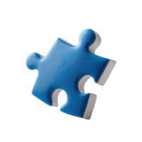 A close-up view of a single, vibrant blue puzzle piece with a simple design, isolated on a white background, symbolizing strategy and problem-solving. png