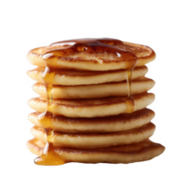 A delicious stack of fluffy pancakes drizzled with golden syrup, perfect for breakfast. The pancakes are soft and inviting, showcasing a tempting glaze that enhances their appeal. png
