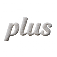 A fluffy white text reading 'plus' on a transparent background, perfect for graphic designs and creative projects. png