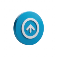 A modern blue button with an upward arrow symbol, isolated on a white background, symbolizing progress or navigation in digital interfaces. png