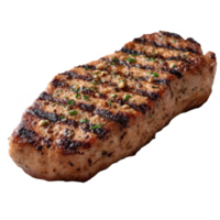 A perfectly grilled piece of meat with char marks, garnished with herbs, showcasing mouthwatering texture and flavor, ideal for culinary presentations and gourmet illustrations. png