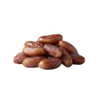 A pile of fresh, ripe dates resting against a white isolated background, showcasing their rich texture and natural sweetness, perfect for healthy snacking or culinary use. png