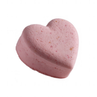 A pink heart-shaped bath bomb, perfect for creating a relaxing spa experience at home. Ideal for gifting on special occasions or using in self-care routines. png