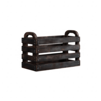 A rustic wooden crate with a dark finish and two handles, perfect for storage or decorative purposes, isolated on a white background. png