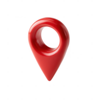 A shiny red map pin with a smooth surface, isolated on a white background, symbolizing location, navigation, and direction. png