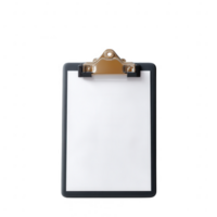 A simple clipboard with a blank sheet of paper, ideal for notes or presentations, set against a clean white background. png