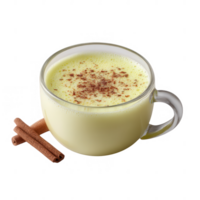 A steaming cup of creamy beverage topped with cinnamon and chocolate shavings, set against a white background, perfect for cozy atmospheres and festive occasions. png