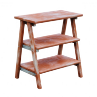 A stylish three-tiered wooden shelf, featuring a rustic design with a warm brown finish. Perfect for displaying plants, books, or decorative items in a modern home. png
