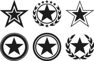 Set of Star Badge Silhouette Icons with Laurel and Circle Emblem Elements - Illustration vector