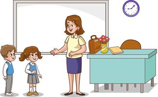 Teacher Teaching in Classroom.Classroom with students and teacher.students and teacher in classroom vector