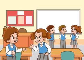 illustration of group of students talking together vector